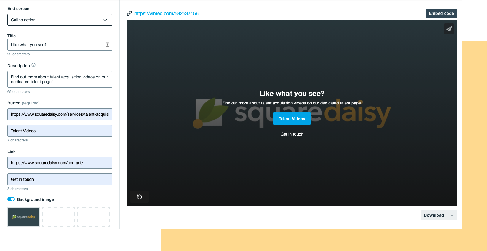 Screenshot example of Vimeo Call-to-action End Screen