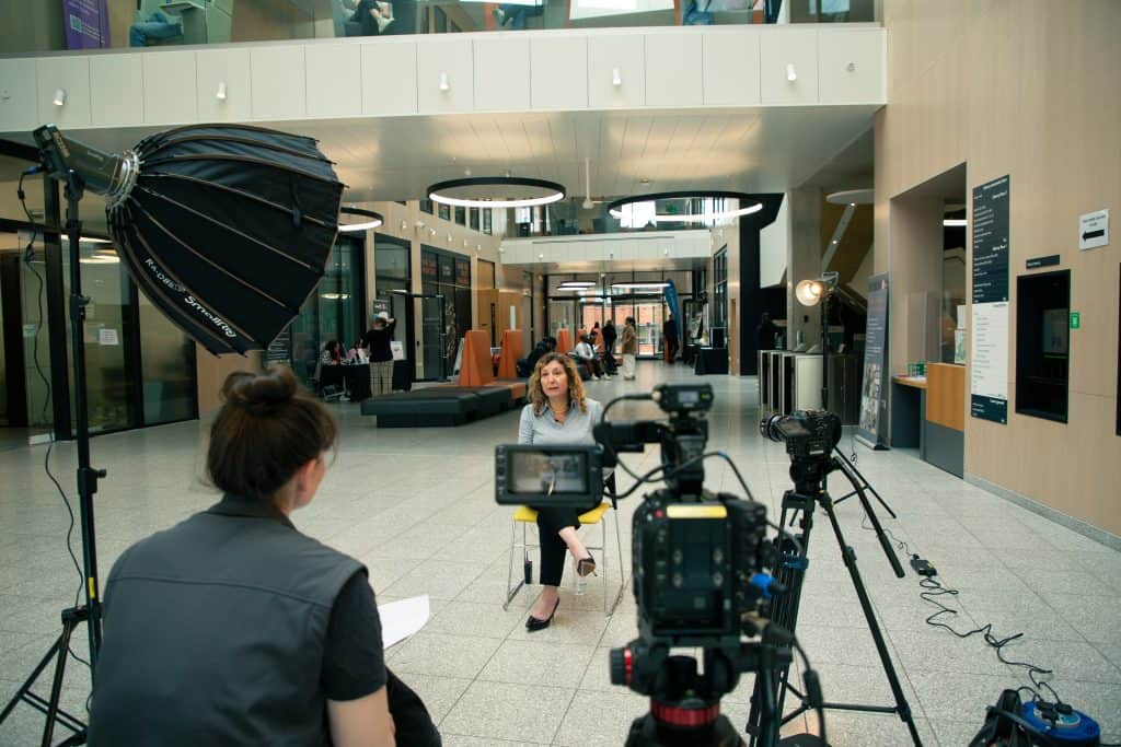 woman interview setup