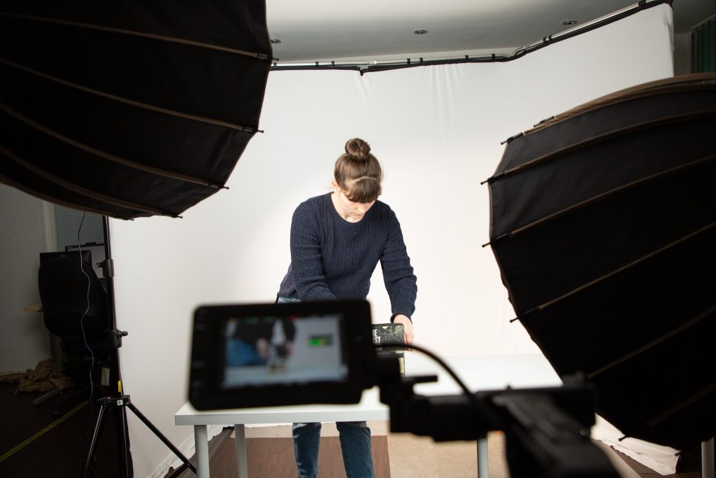 product video shoot woman behind the camera