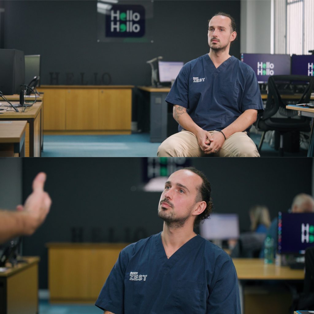 man on a chair interview setup