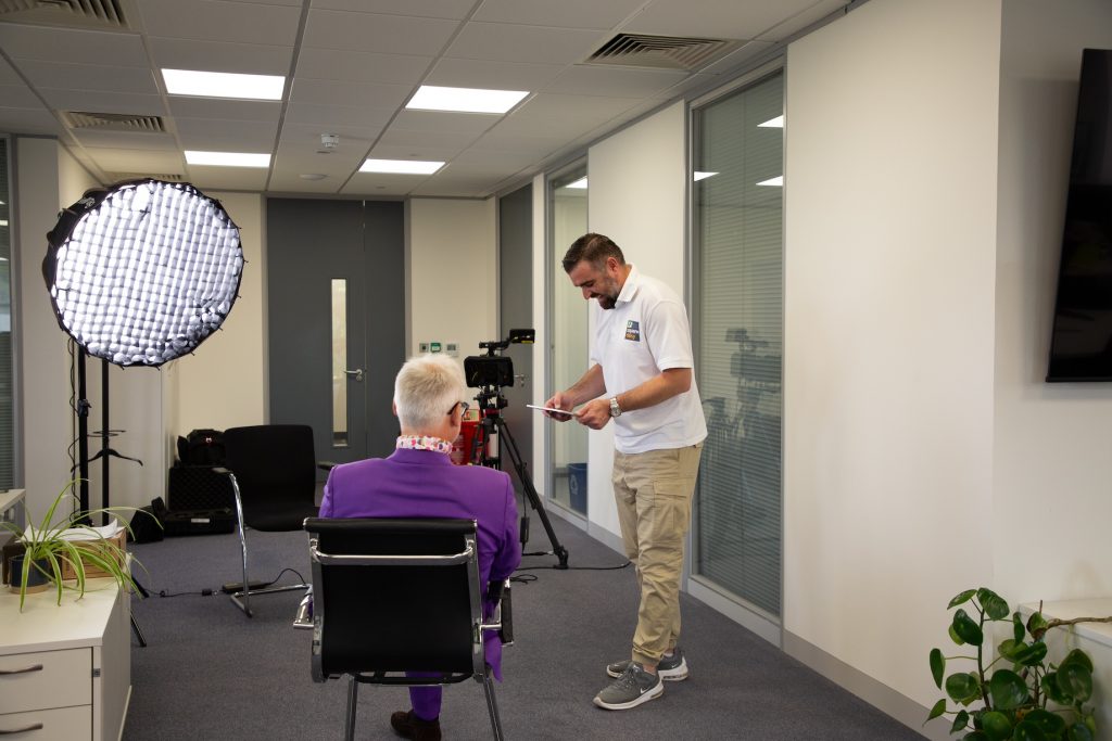 How business broadcasts are setup to show lighting, camera and mic