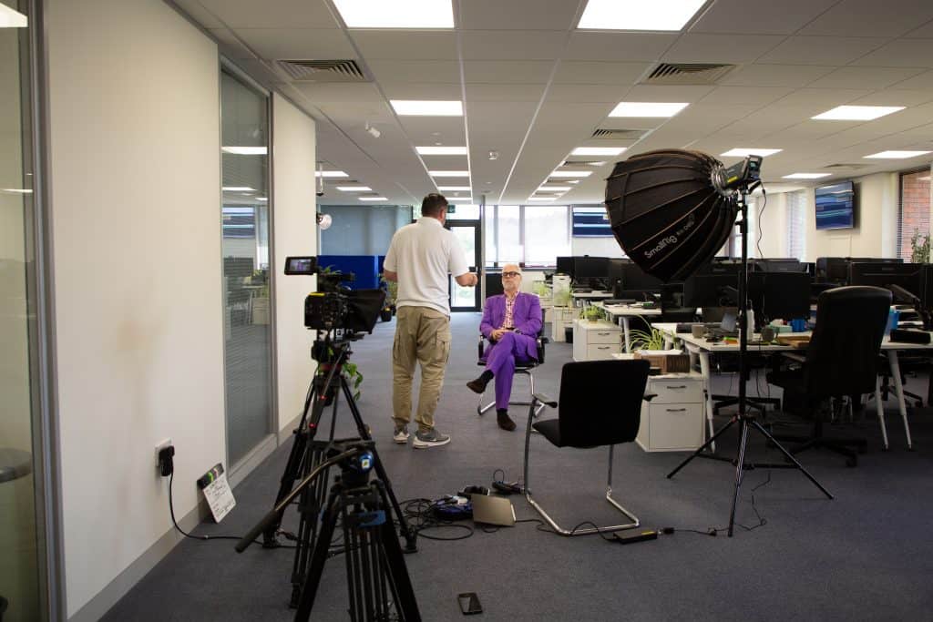 Interview set up for the case study shoot with Tom Higgins at Gold-i