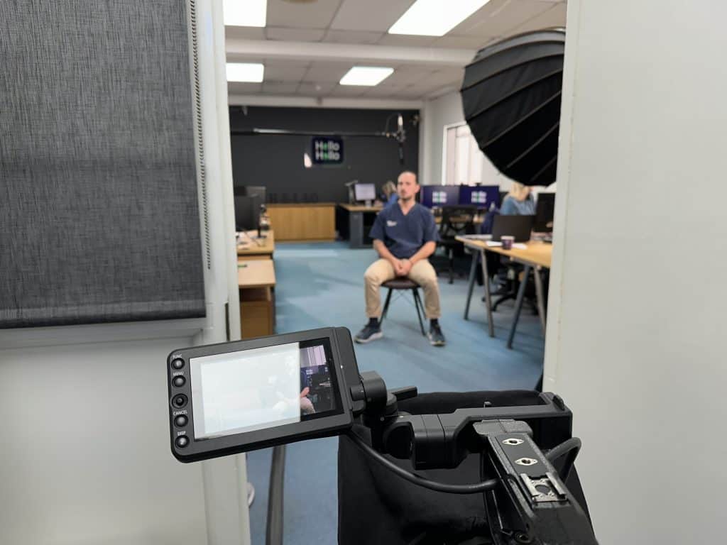 Luke in an interview set up at Hello Hello main office