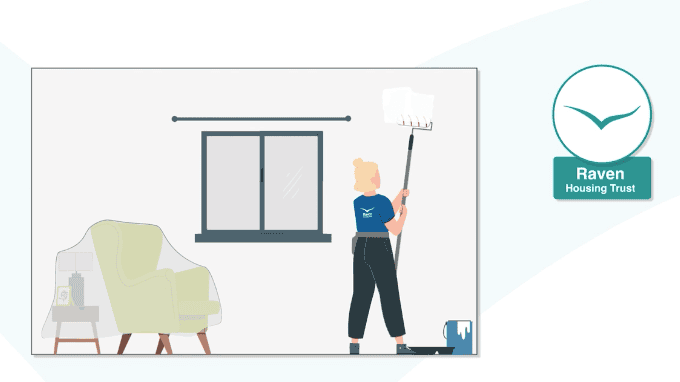 Illustration of a Raven tradesperson painting a wall