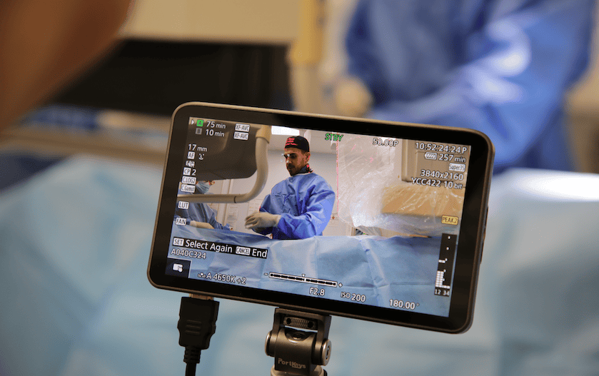 Viewfinder of second camera on a surgeon undertaking a procedure