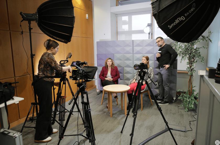 Behind the scenes showing the setup for the training filming