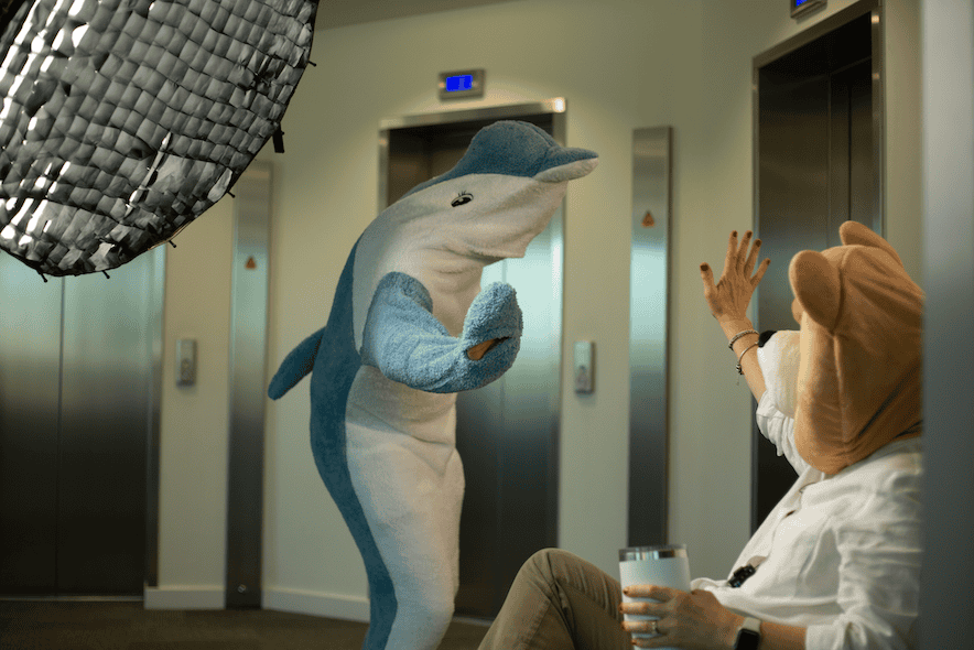 BTS shot of the dolphin and the bear