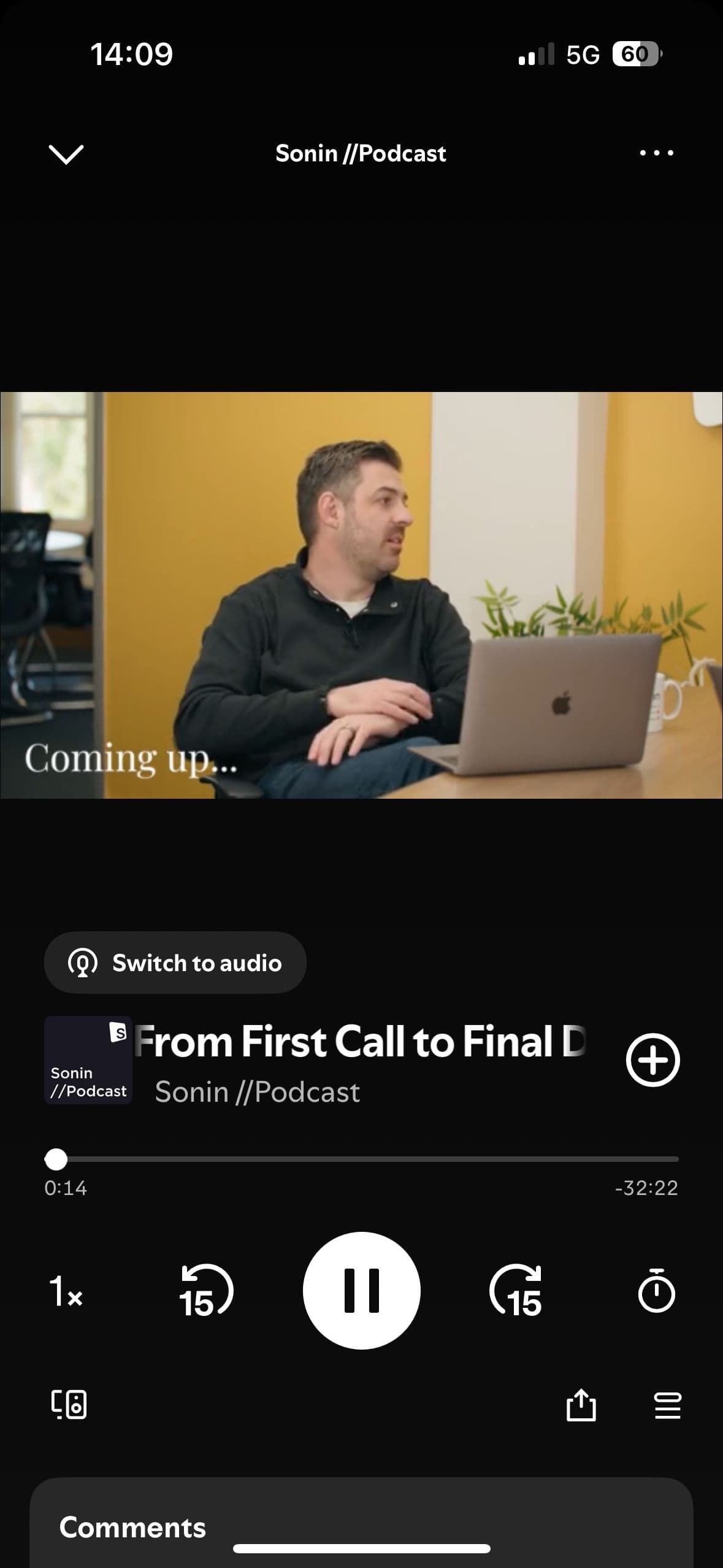 Spotify screenshot with Sonin podcast episode
