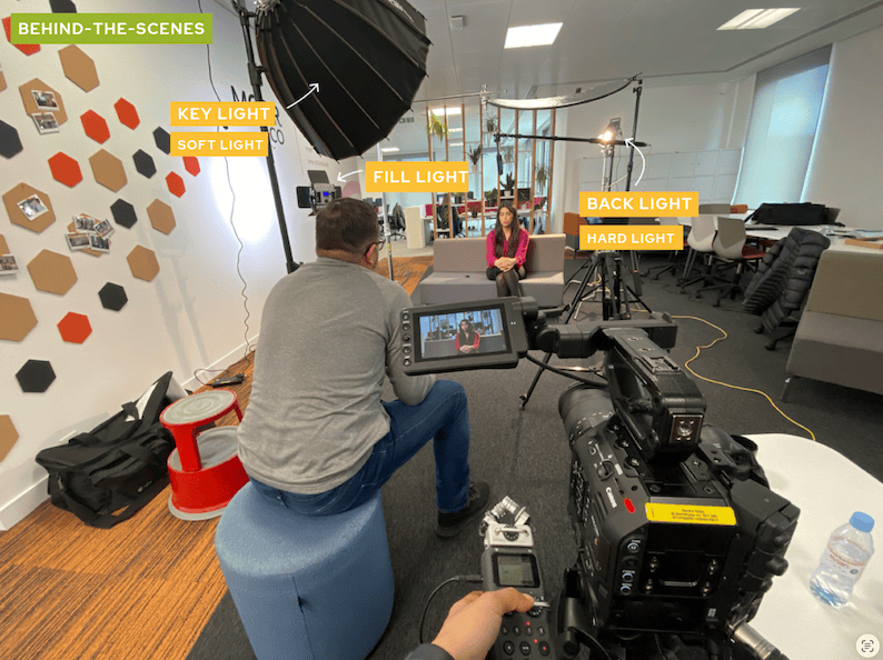 Lighting set up at a legal firm during interviews
